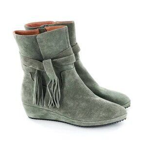 L'Amour Des Pieds Bernyce Tassel Boots Sage Green Leather Size 10 Boho Fringe